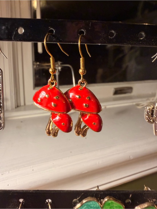 Jewelry - Red Enamel Mushroom Dangle Earrings - Women Jewelry Earrings
